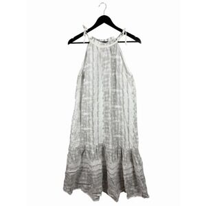 Allegra‎ Masetti Gray/White Size S Maxi Sleeveless Ruffle Hem Dress 100% Linen